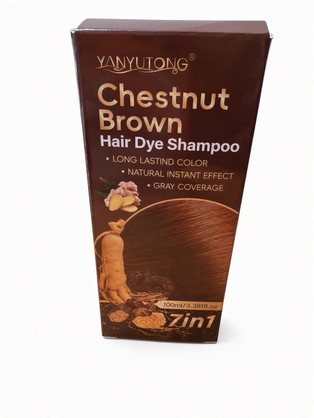 Yanyutong Chestnut Brown Hair Dye Shampoo 7-in-1 Gray Coverage 100ml 3.38oz